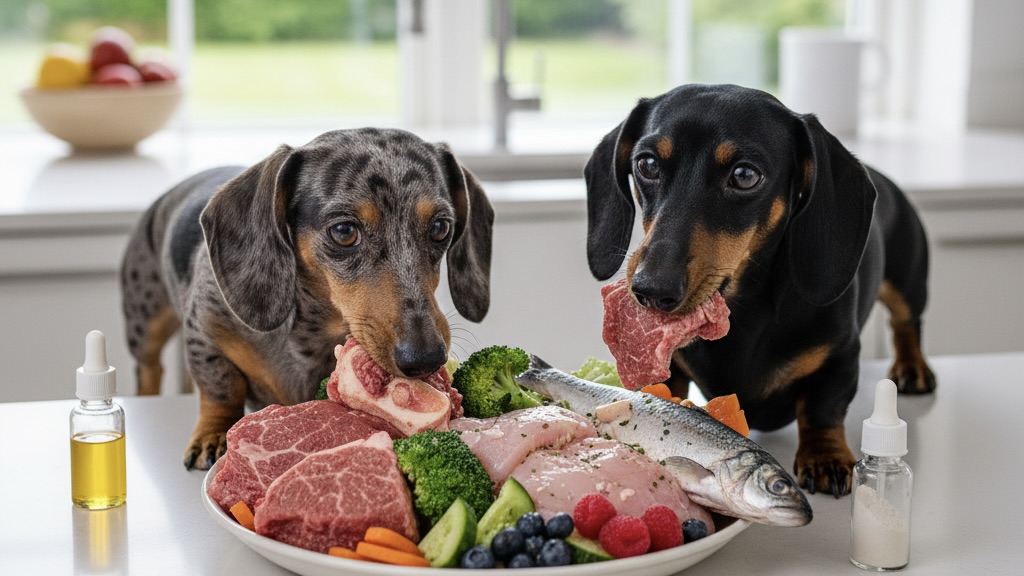 dachshunds eating barf